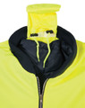 A bright yellow Hi-Vis two-tone flying jacket featuring a black trim and an adjustable hood.