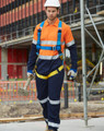A Hi-Vis men's lightweight cotton coverall in orange and navy, featuring 3M tape and a harness.
