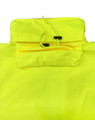 A bright yellow safety jacket with a foldable hood and drawstring, featuring reflective 3M tape.