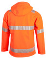 A hi-vis softshell hooded jacket in bright orange with reflective 3M tape details, featuring a hood and long sleeves.