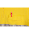 A bright yellow fleece jumper featuring silver accents and a pen pocket. Includes a logo on the fabric.