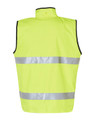 A Hi-Vis yellow reversible safety vest featuring 3M reflective tape, designed for safety wear.