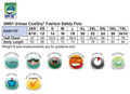A size guide for a unisex CoolDry safety polo featuring various measurements and symbols indicating fabric properties.