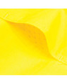 A close-up of vibrant yellow fabric, showcasing a breathable weave, suitable for safety shirts. Features a logo.