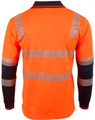 An orange long-sleeve safety polo shirt with reflective strips and a branded logo on the front.