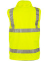 A reversible safety vest in bright yellow, featuring reflective strips for visibility. It has a logo on it.