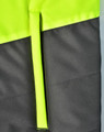A hi-vis quilted safety jacket featuring a bright yellow upper and dark grey lower section, with a hanger loop.