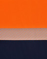 Unisex Cooldry segmented safety polo featuring an orange upper section and a navy lower section with a striped pattern.
