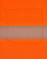An orange unisex safety polo shirt featuring a grey segmented reflective stripe and a chest pocket.