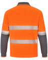 A long-sleeved, unisex safety polo shirt in orange and grey with reflective stripes and a logo.