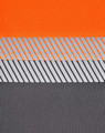 A segmented fabric featuring bright orange and grey tones with reflective stripes, ideal for work polo shirts.