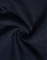 A close-up of navy blue poly/cotton terry fabric, showcasing its soft and stretchy texture. Features a logo.