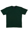 A green children's t-shirt with a plain design and a logo on the label.