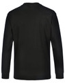 A black long-sleeve men's cotton crew neck t-shirt with a simple, unembellished back design and a logo present.
