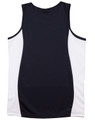 A men's singlet featuring a navy body with white contrast panels and a logo.