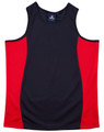 A singlet featuring a navy body with red contrast panels and a logo. Suitable for kids' wear.