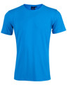A blue Men's Cooldry Stretch Tee with a round neckline and short sleeves, featuring a logo on the label.