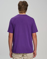 A men's cotton semi-fitted tee in purple, viewed from the back, featuring a simple design and a logo.