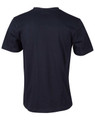 A black kid's cotton semi-fitted tee with short sleeves and a plain back. It includes a logo on the fabric.