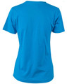 A bright blue ladies' cotton semi-fitted tee featuring short sleeves and a simple design. It has a logo on the back.
