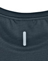 A navy blue men's short-sleeve performance tee featuring a logo and textured fabric on the back.