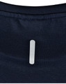 A navy blue short-sleeve performance tee featuring a logo on the back collar.