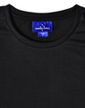 A black short-sleeve performance T-shirt with a logo label at the neckline.