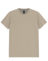 A men's premium cotton tee in a light beige colour, featuring short sleeves and a round neckline, with a logo tag.