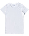 A white premium cotton t-shirt for ladies with a classic crew neckline and short sleeves. It has a logo on the label.