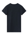 A ladies' premium cotton tee in navy blue, featuring short sleeves and a rounded neckline. It has a logo on the back.
