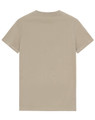 A beige premium cotton t-shirt with a simple design and short sleeves, featuring a logo on the fabric.