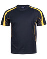 A black short-sleeve T-shirt with yellow accents and a mesh design on the sides, featuring a logo.