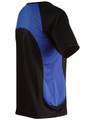 A men's t-shirt featuring a black body with blue mesh panels on the sides and a logo on the front.