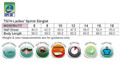 A chart detailing size measurements for the Ladies' Sprint Singlet, featuring specifications and care instructions.