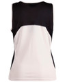 A women's singlet featuring a black and white design with a logo present on the garment.