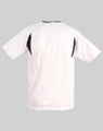A kid's soccer jersey in white with black accents, featuring a branded logo. Ideal for sports uniforms.