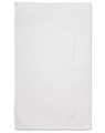 A white golf towel measuring 38 x 65 cm with a simple design and an attached logo.
