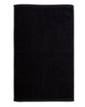 A black hand towel made from double-sided terry, measuring 40x60 cm. Features a logo on the fabric.