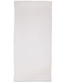 A white terry velour beach towel measuring 75x150 cm, featuring a logo at the edge.