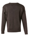 A grey V neck wool and acrylic knit jumper viewed from the back, featuring a simple design and long sleeves.