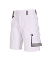 Unisex white utility stretch cargo work shorts featuring multiple pockets and a grey accent. Includes a logo.