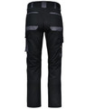 Unisex utility stretch cargo work pants in black with grey accents, featuring multiple pockets and a logo.