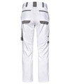 Unisex utility stretch cargo work pants in white, featuring multiple pockets and a logo.