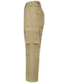Khaki cargo pants featuring a drill pant pocket on the leg and a regular fit, with a small logo visible.