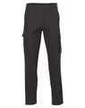 A pair of black cargo pants featuring drill pant pockets on the leg and a stout fit.