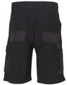A pair of black cargo work shorts featuring multiple pockets and reinforced sections on the back.