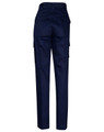 Navy blue work pants featuring side pockets, suitable for various work environments. Includes a logo.