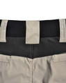 Rip-stop poly/cotton stretch work shorts in a light beige colour, featuring a black waistband and two back pockets.