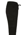 Unisex cotton stretch drill cuffed work pants in black, featuring multiple pockets and an adjustable drawstring waist.