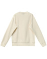 A creamy white unisex crew neck sweater with a relaxed fit and ribbed cuffs. Features a branding logo.